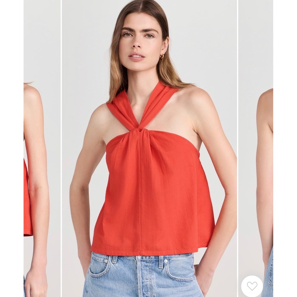 Faherty 100% Cotton Bay Twist Halter Top Orange S